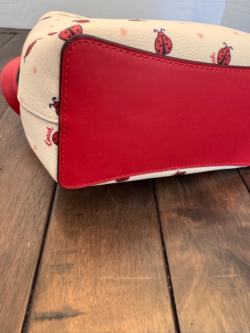 Coach C Mini Town Bucket Bag Ladybug Floral Print Red White Y2K - Picture 8 of 16